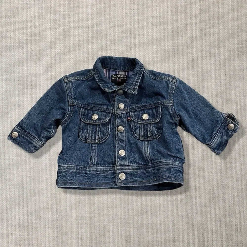 Vintage Y2K Polo Jeans Co Ralph Lauren RL Flag Denim Jacket Baby 3-12M